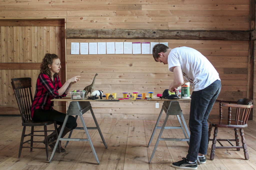 Gracey Falk & Lucas Hedges in rehearsal on Aris Farm