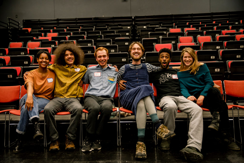 Ariel Neema-Blake, Bryan Sunshine, Chris Holtkamp, Dyer Rhoads, Malik Childs, and Bailey Lee after a performance of Lesson for the Future