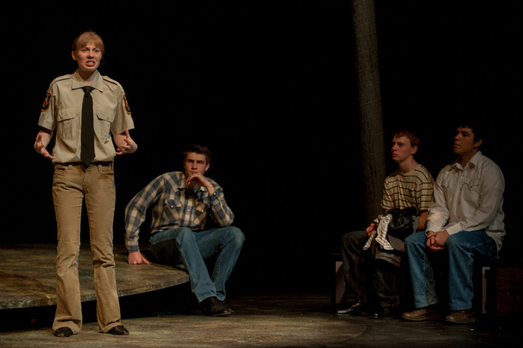 Katee Polischuk, Jake Stebner, Chris Holtkamp, and Dalton Lightfoot in The Laramie Project